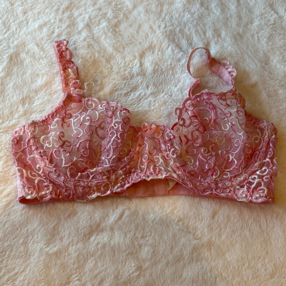 Victoria's Secret y2k sheer embroidered heart Bra Pink 45556